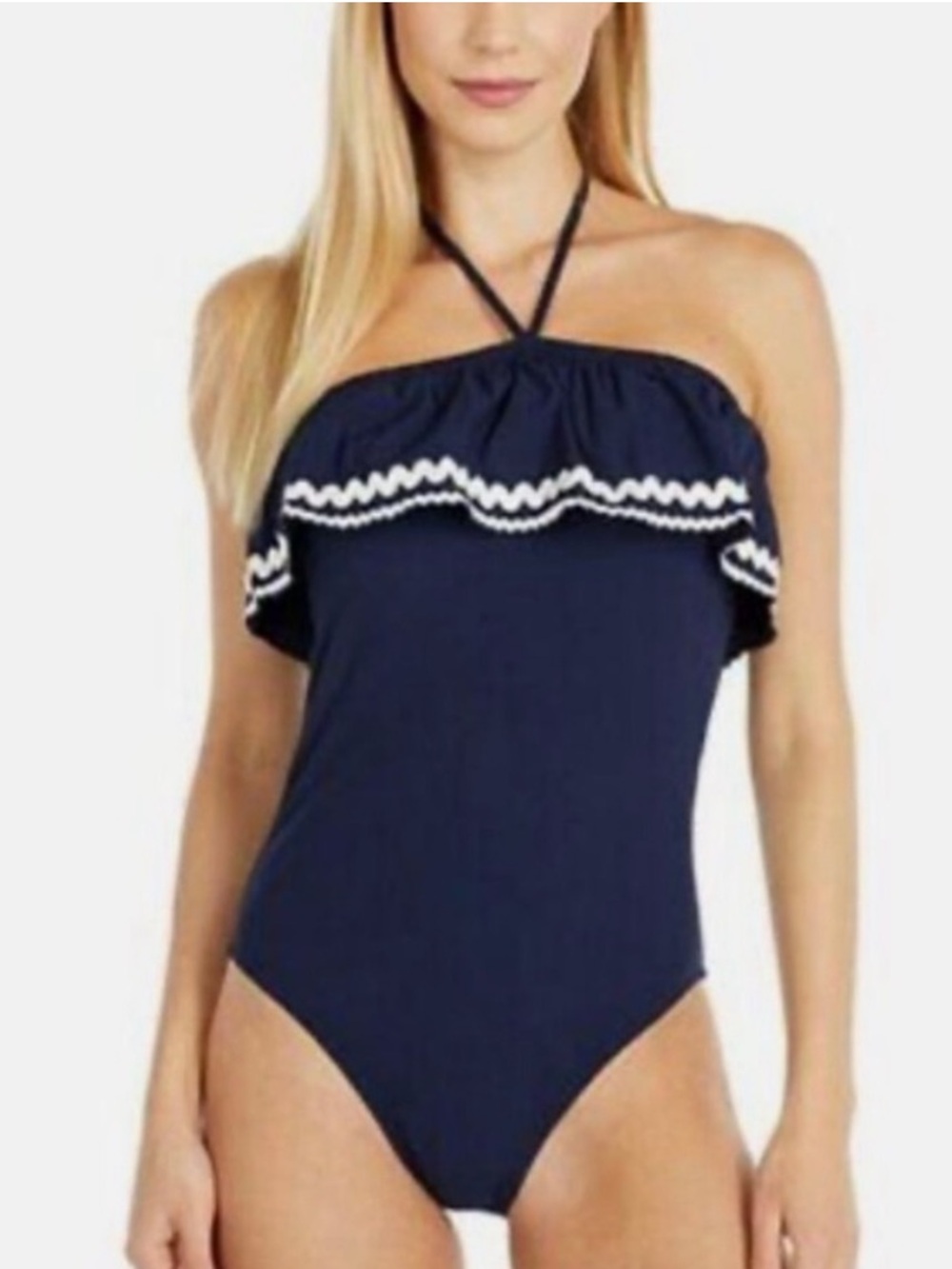 J.Crew Ruffle Bandeau One-Piece Swimsuit Navy Size 14